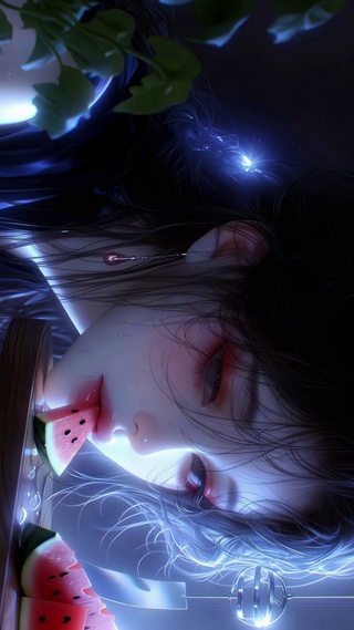 蓝调氛围感吃瓜美少女