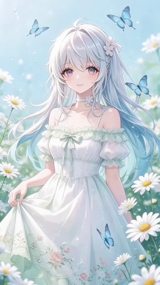 雏菊漫野的清夏少女