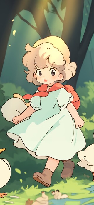 赶鸭小女孩