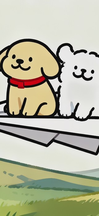 可爱自由飞翔线条小狗