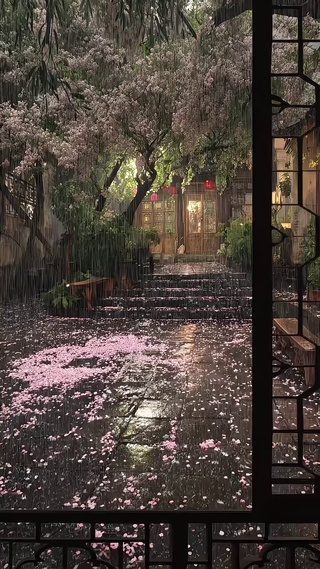 雨中小院