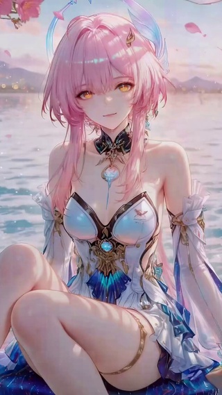 水岸樱花粉发美少女