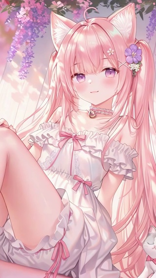 春日紫藤花下猫耳甜妹