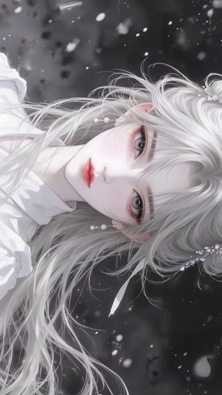 雪吻银丝古风白发少女