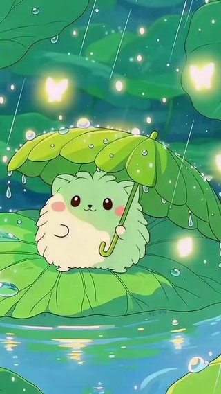 雨天荷塘可爱小萌物