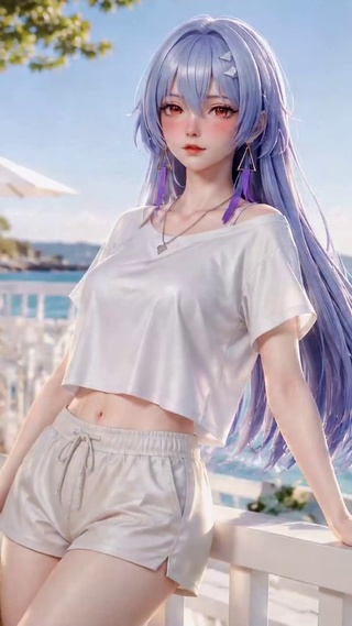 海滨假日紫发美女莫宁
