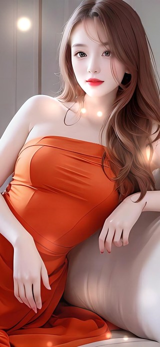 4K橙色礼服美女