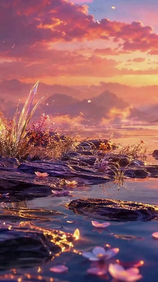 落日河畔浪漫唯美风景