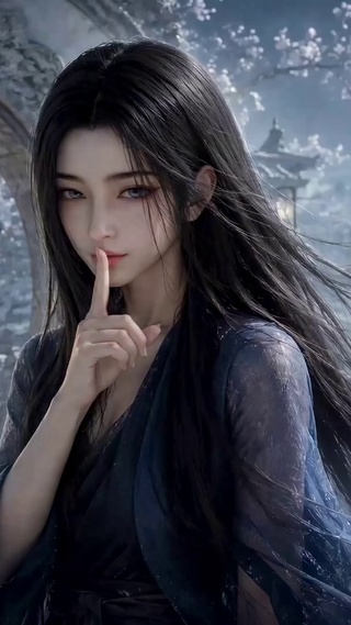 月夜古风园林清冷美女