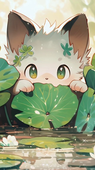 4K 荷花池塘小猫