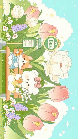 春日公交站的小熊与猫咪