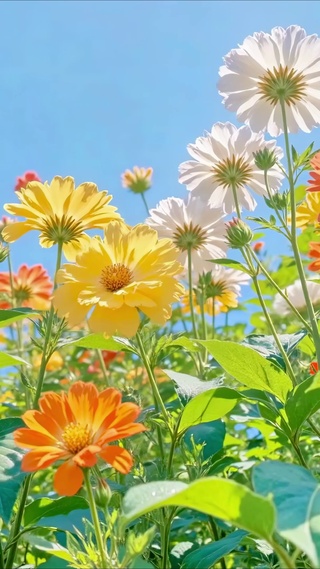 蓝天下护眼彩色小花