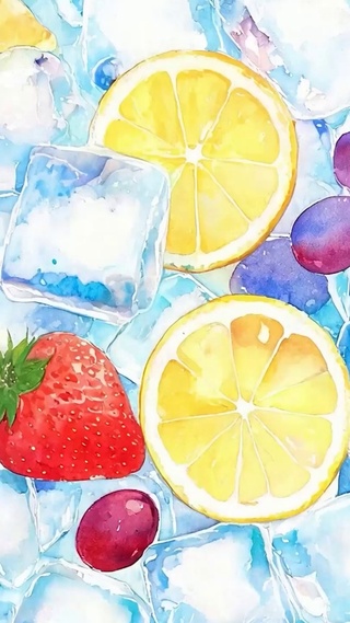 夏天冰块水果
