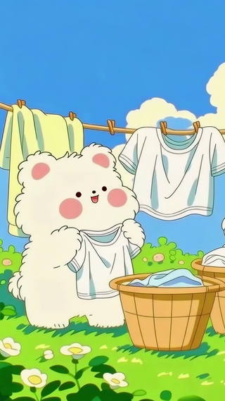 草地上的晾衣小熊