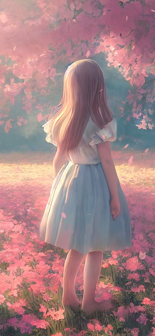 看落花的小女孩