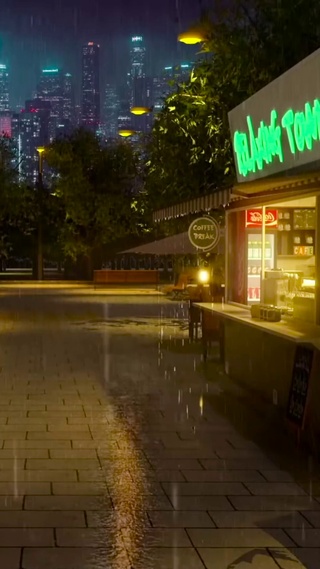 夜晚雨中城市公园