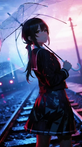 雨中站台等待
