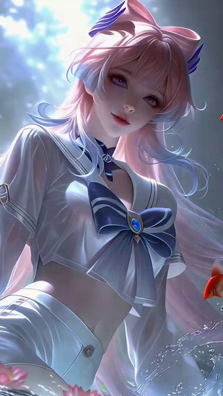 荷塘粉发二次元美少女