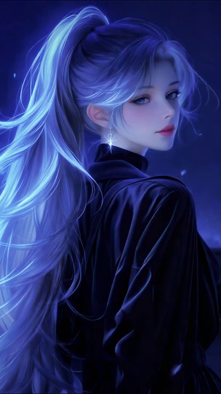 夜色天台银发酷飒美少女