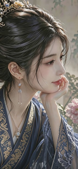 4K古风牡丹水墨美女
