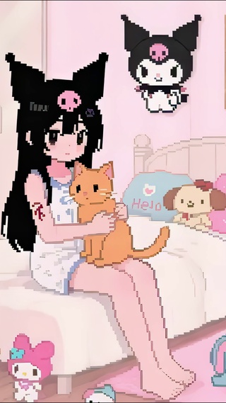 像素动画-粉色系女孩房间