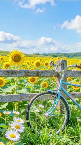 护眼蓝天下向日葵花田