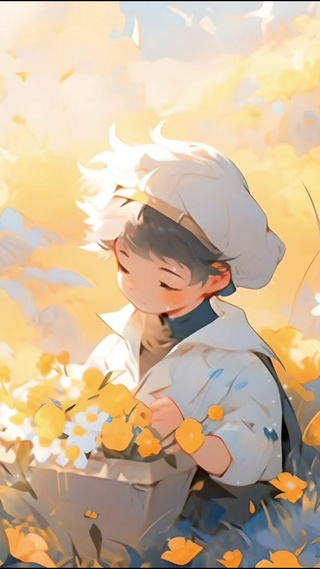 摘花男孩