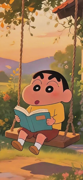 治愈田园风 黄昏看书的蜡笔小新