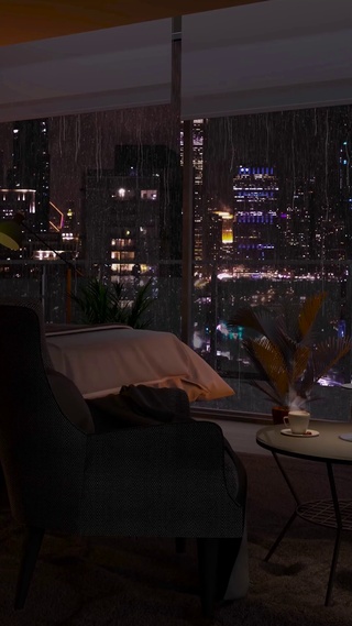 夜晚雨天安静的房间