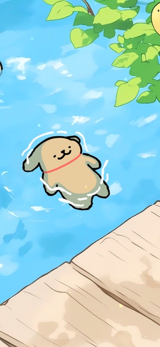 可爱线条小狗夏日泳池