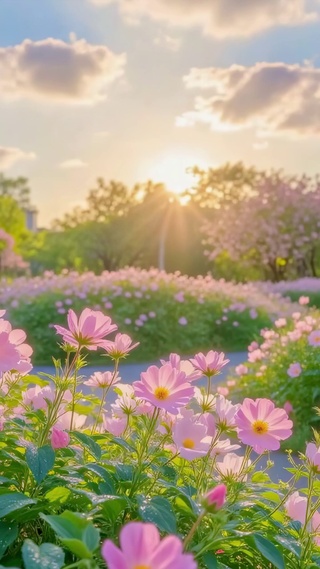 护眼风景春日花海晨光
