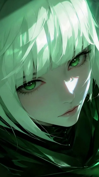 绿瞳白发少女月夜凝望