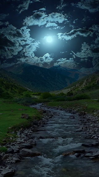 爆款乌云月亮乡村夜景