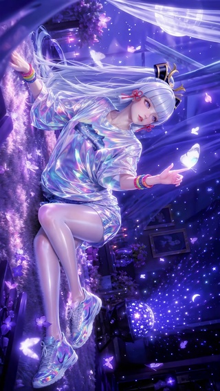 纯欲系紫调星空下的蝴蝶少女
