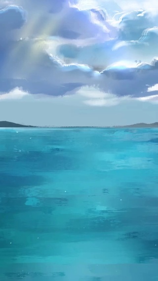 湛蓝的大海上云朵飘飘
