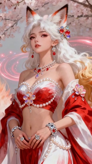 樱花古风九尾狐美少女