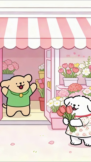 线条小狗的春日花坊