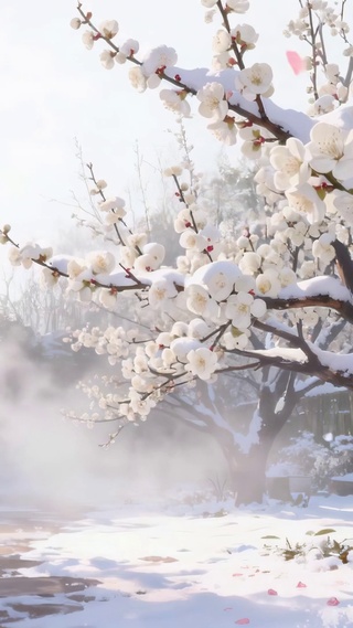冬天冬日下雪天梅花梨花氛围感