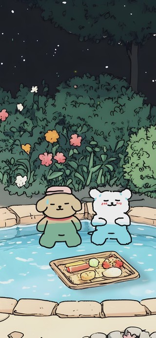 泡温泉的线条小狗