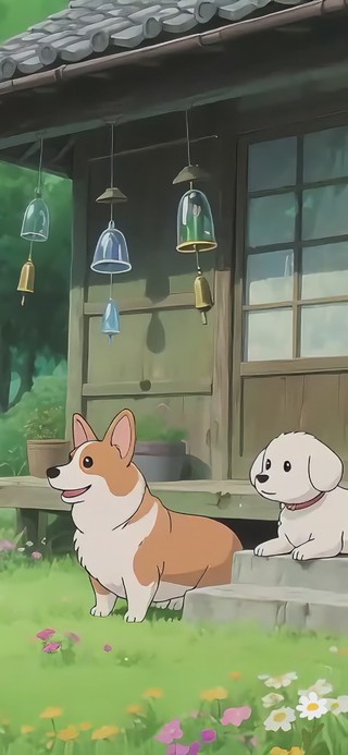 清新湖畔小狗