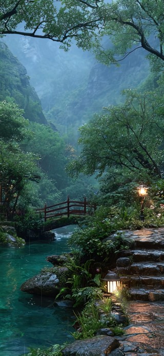 山间石阶小桥流水人家