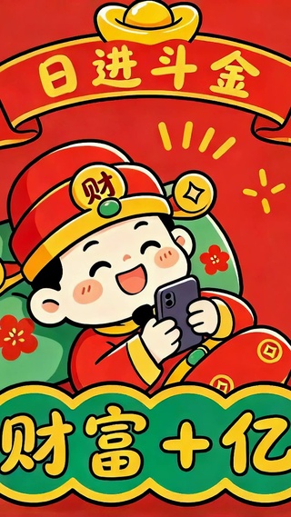 卡通财神日进斗金