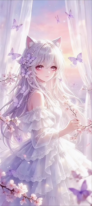 二次元紫色星月蝴蝶少女