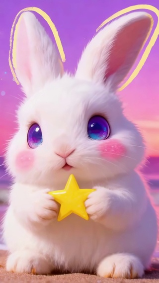 粉紫海边的星星兔