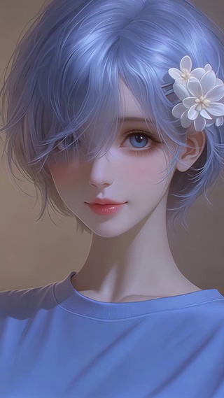 暖灯下的蓝发少女