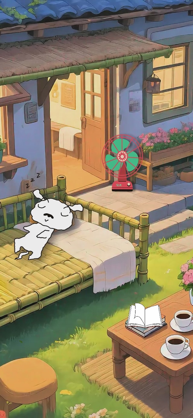 蜡笔小新和小白的傍晚悠闲时光