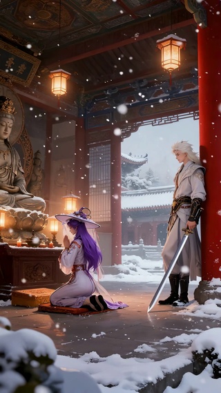 佛殿祈祷李白王昭君