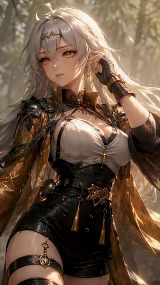竹林光影银发美少女