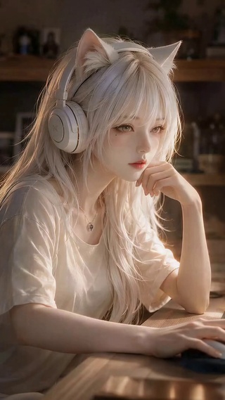 深夜办公的白发猫耳美少女