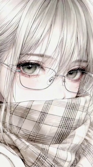 银发眼镜二次元美少女